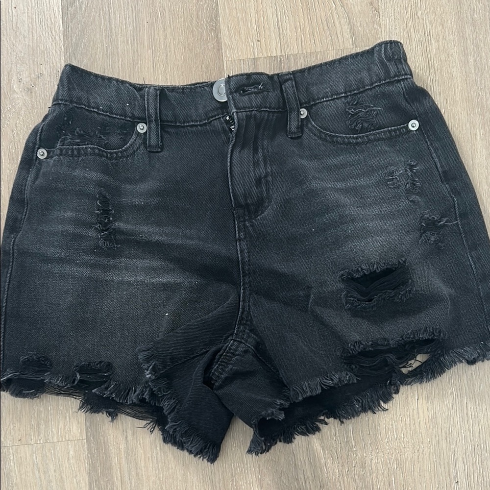 Kids Distressed Black Denim Shorts